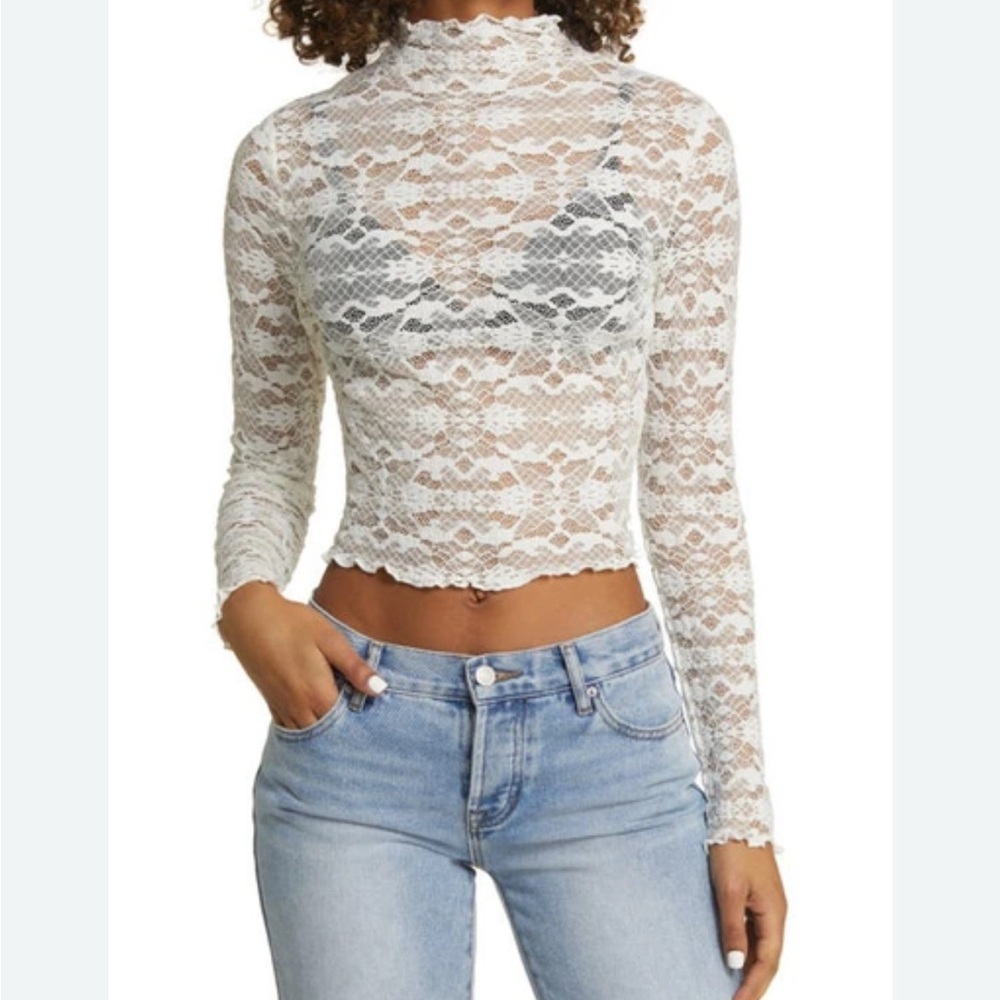 BP White Mock Neck Lace Top